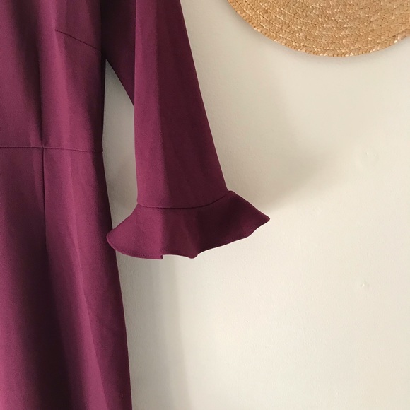 Nanette Lepore aubergine ruffle tulip sleeves dress - Picture 2 of 11